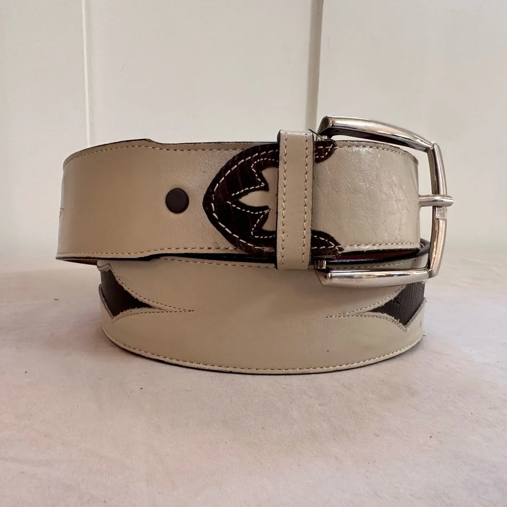 Tony Lama Gold Label Genuine Alligator Lizard Belt Cream Brown Western Size 36